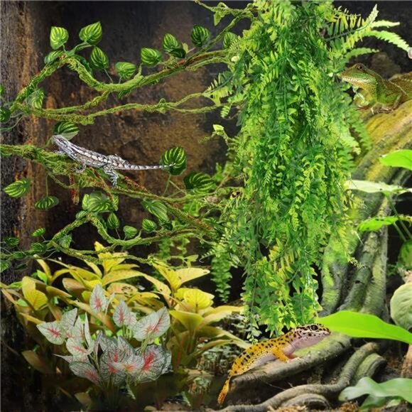 Reptile Plants, Terrarium Hanging Plant Vines Artificial Leaves Reptile Hide, - Picture 7 of 8